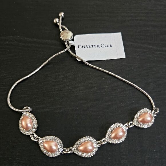 NWT Charter Club Pink Rhinestone Slider adjustable bracelet - Picture 2 of 4